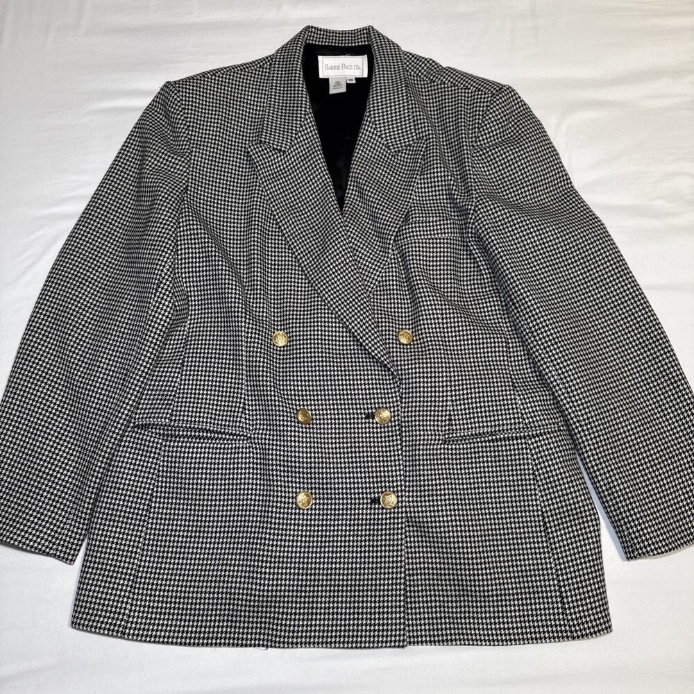 Barrie Pace Blazer Jacket Women 18 Double Breasted 100% Wool Black Ivory Vtg USA